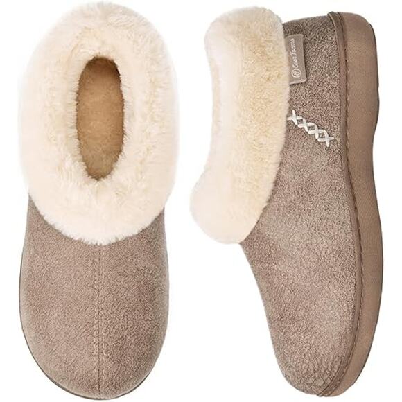 Women's Micro Suede Cozy Memory Foam Winter Slippers Fuzzy Faux Fur Collar - Picture 1 of 6